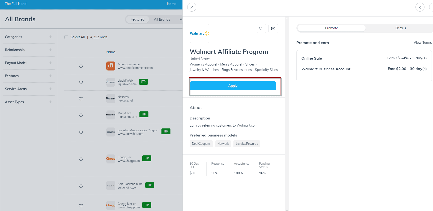 Walmart affiliate program Impact application 