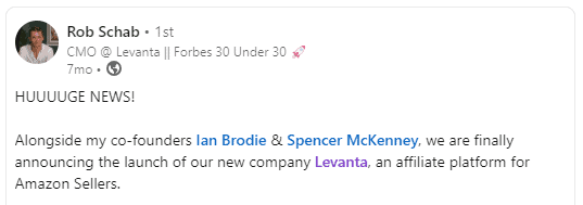 levanta announcement on linkedin