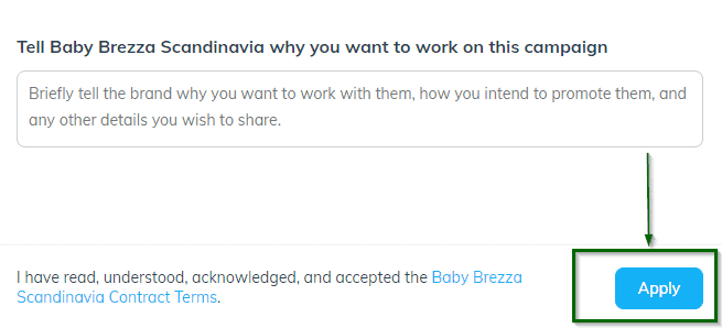 apply button in an affiliate application