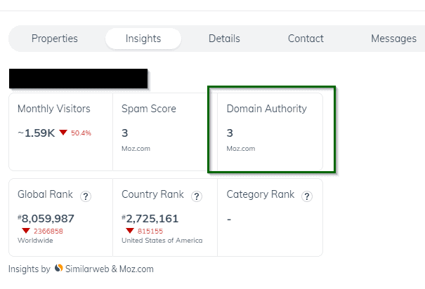 domain authority within impact affiliate application