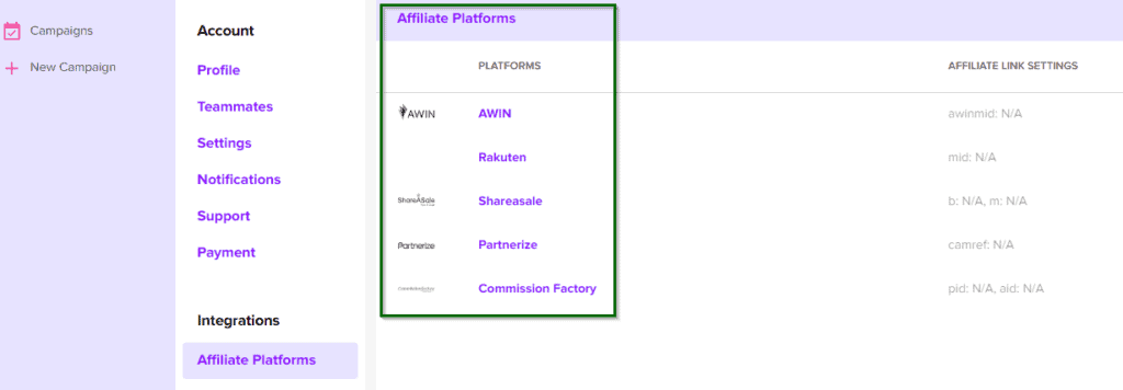 affiliate network integration